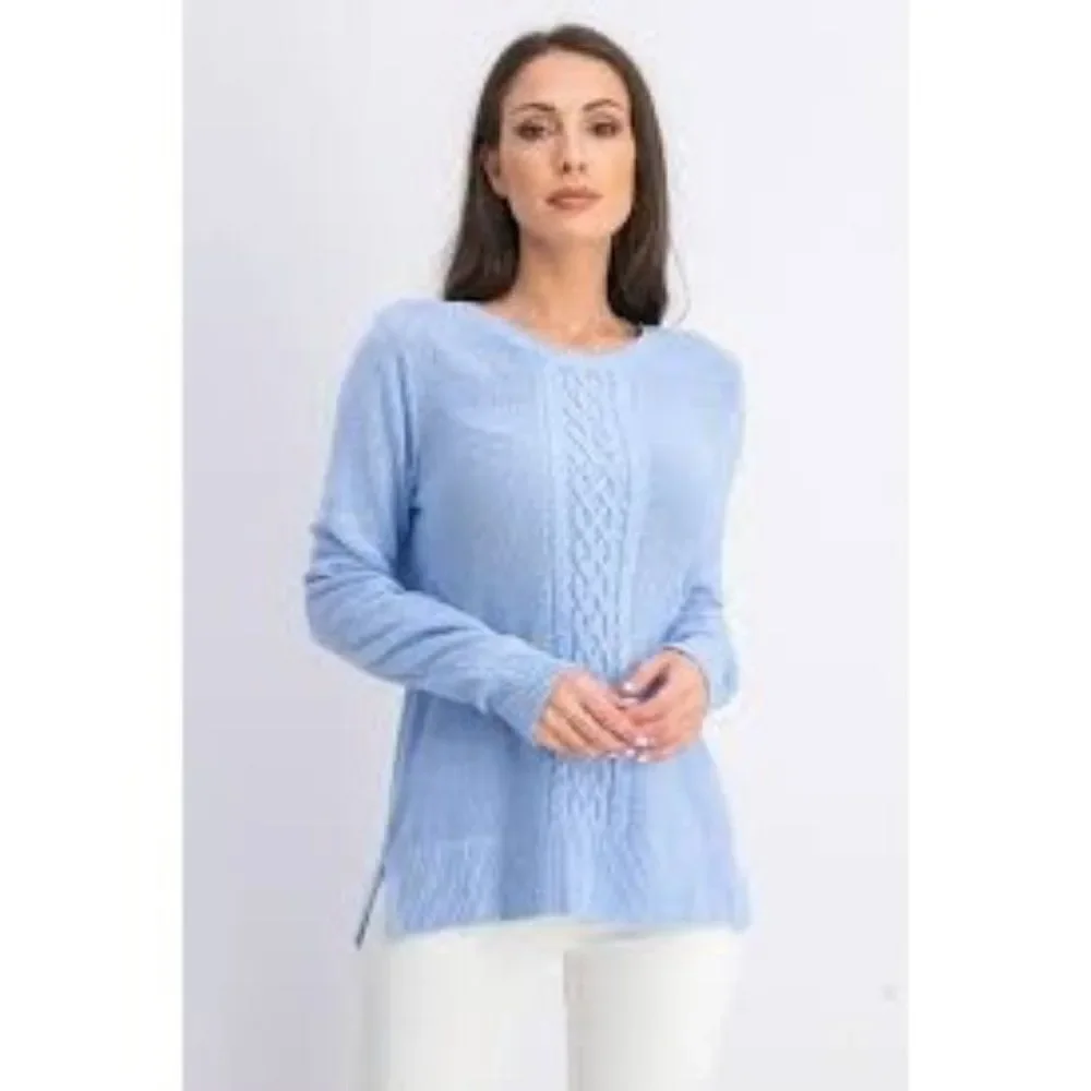 Karen Scott Womens Blue Cable Knit Long Sleeve Round Neck Pullover Sweater Sz PM